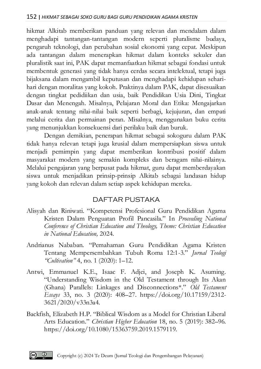 JURIS Hikmat sebagai Soko Guru bagi Guru Pendidikan Agama Kristen Berdasarkan Sastra Hikmat dalam Perjanjian Lama