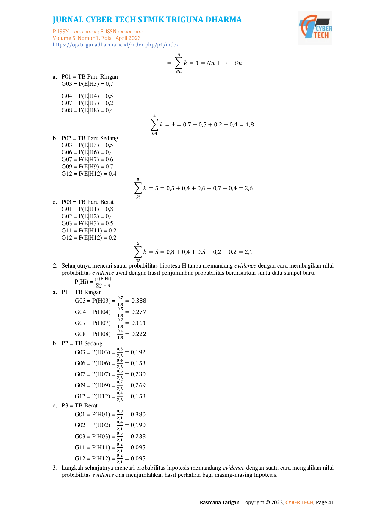 JURIS Sistem Pakar Mendiagnosa Penyakit TB Paru Pada Anak Menggunakan Teorema Bayes