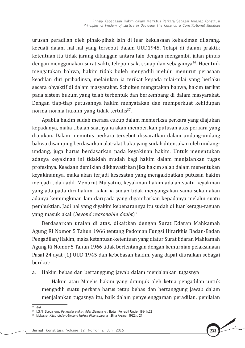 JURIS Prinsip Kebebasan Hakim dalam Memutus Perkara Sebagai Amanat Konstitusi