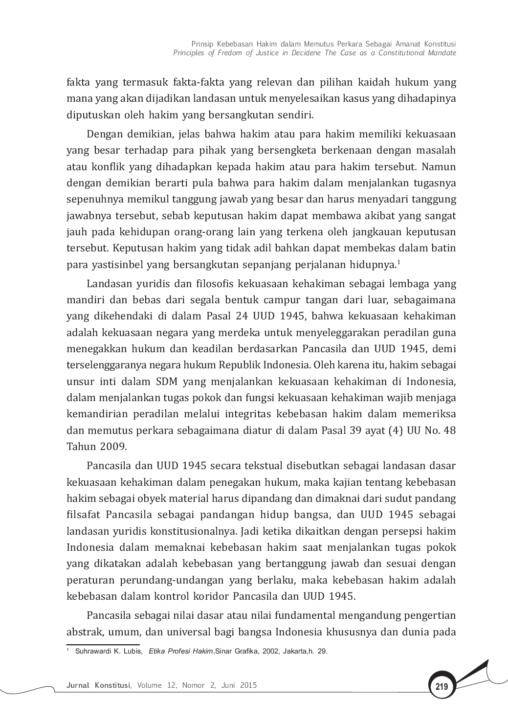 JURIS Prinsip Kebebasan Hakim dalam Memutus Perkara Sebagai Amanat Konstitusi