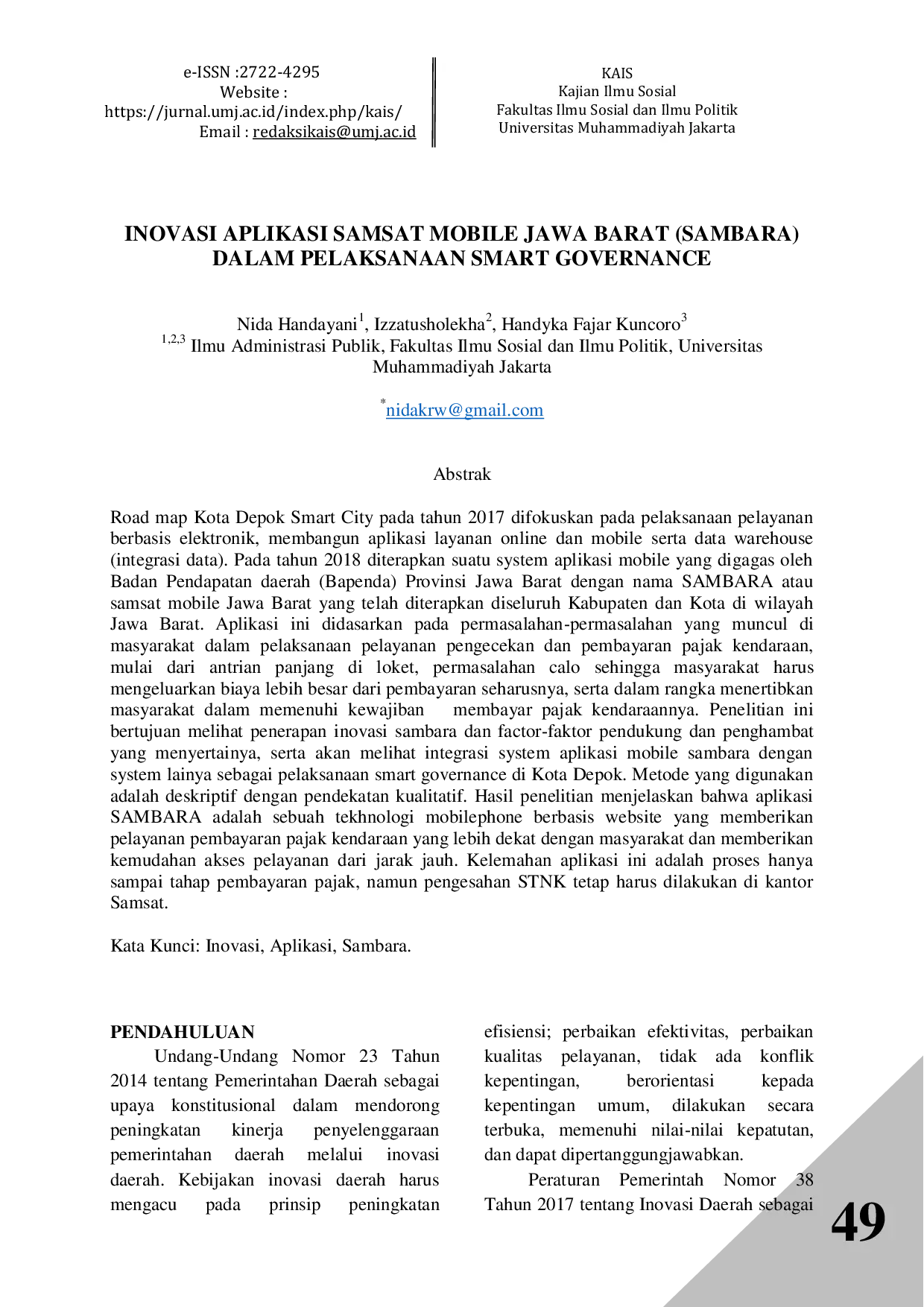 JURIS Inovasi Aplikasi Samsat Mobile Jawa Barat Sambara Dalam Pelaksanaan Smart Governance