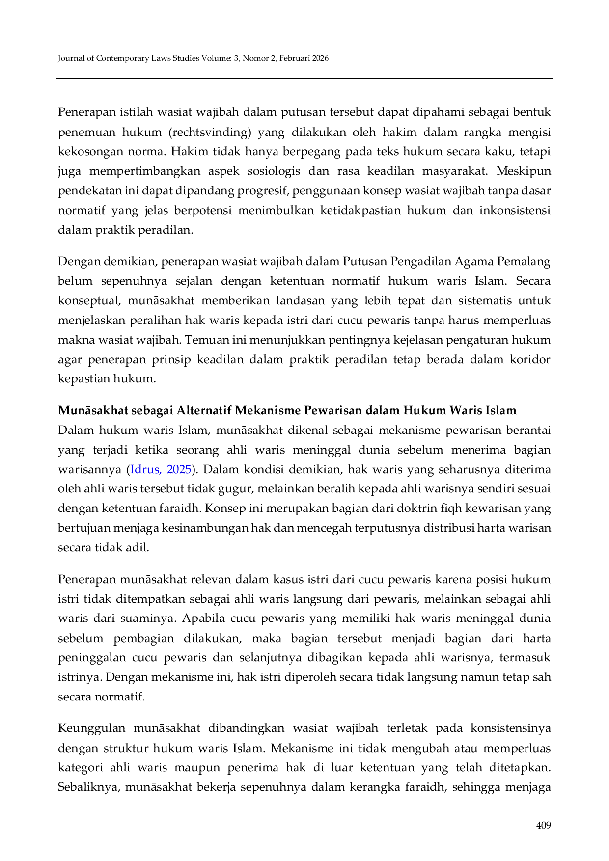 JURIS Analisis Yuridis Kedudukan Istri dari Cucu Pewaris untuk Memperoleh Hak Waris Melalui Wasiat Wajibah