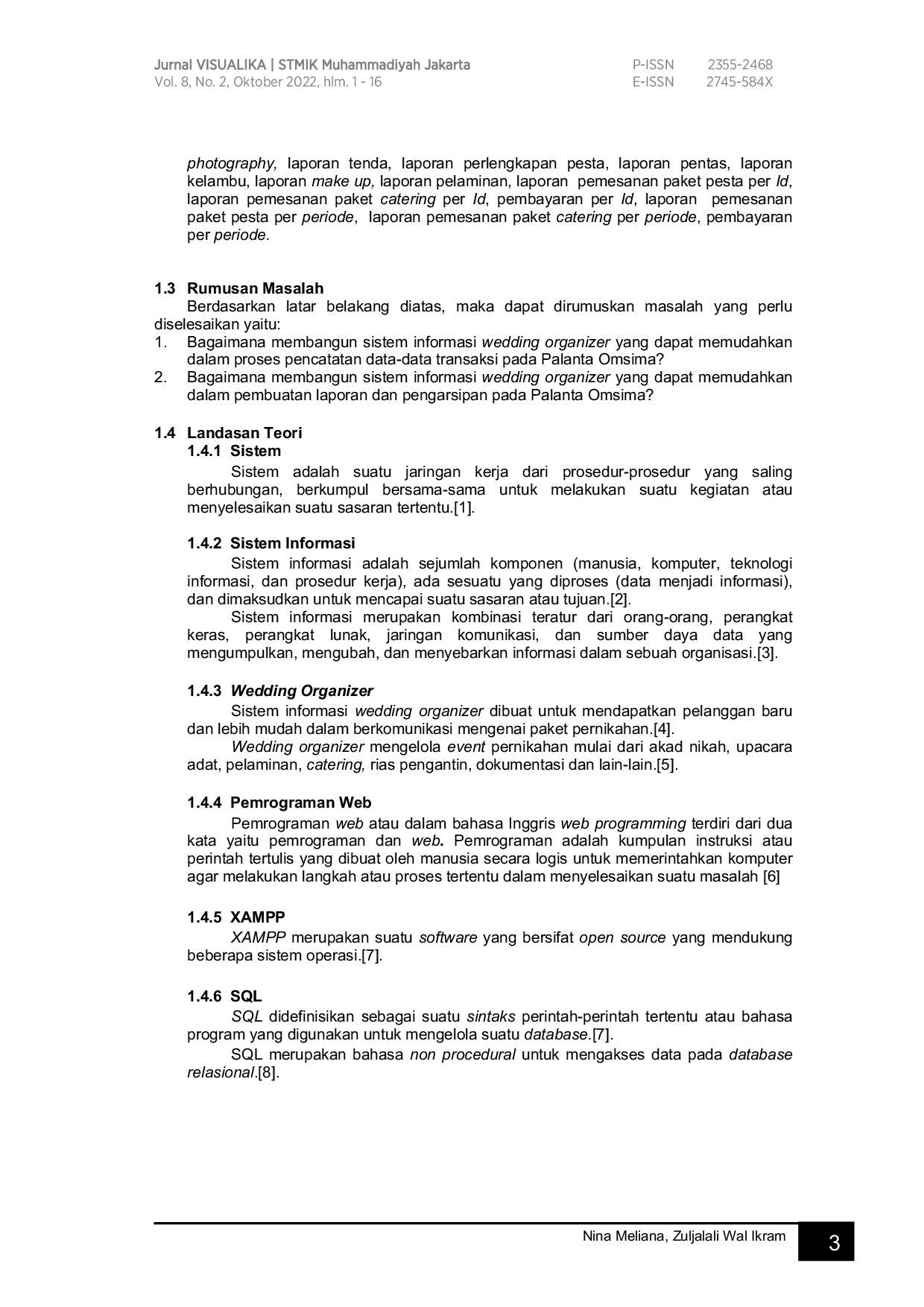 juris Sistem Informasi Wedding Organizer Berbasis Web Menggunakan Metode Waterfall Pada Palanta Omsima Pekanbaru