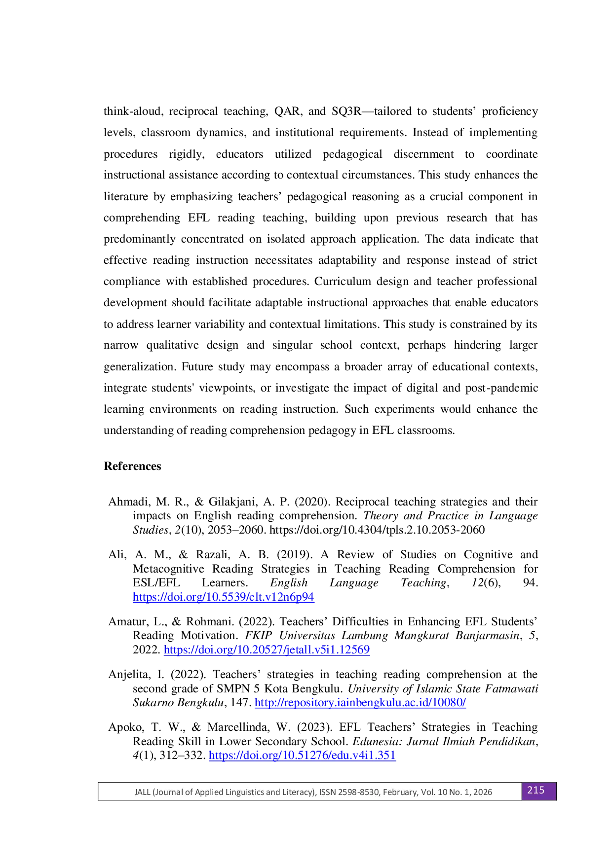 JURIS English Teachers Strategies in Teaching Reading Comprehension and the Challenges Encountered