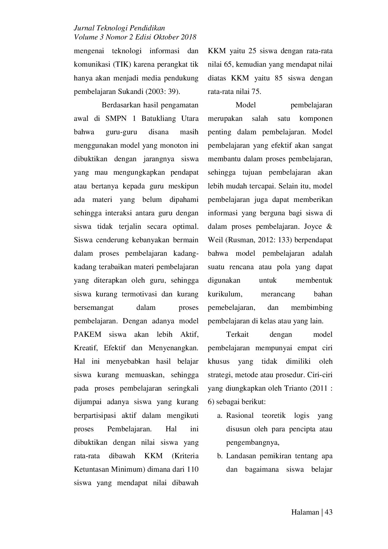 JURIS Pengaruh Model Pakematik Terhadap Hasil Belajar Siswa Pada Mata Pelajaran Tik