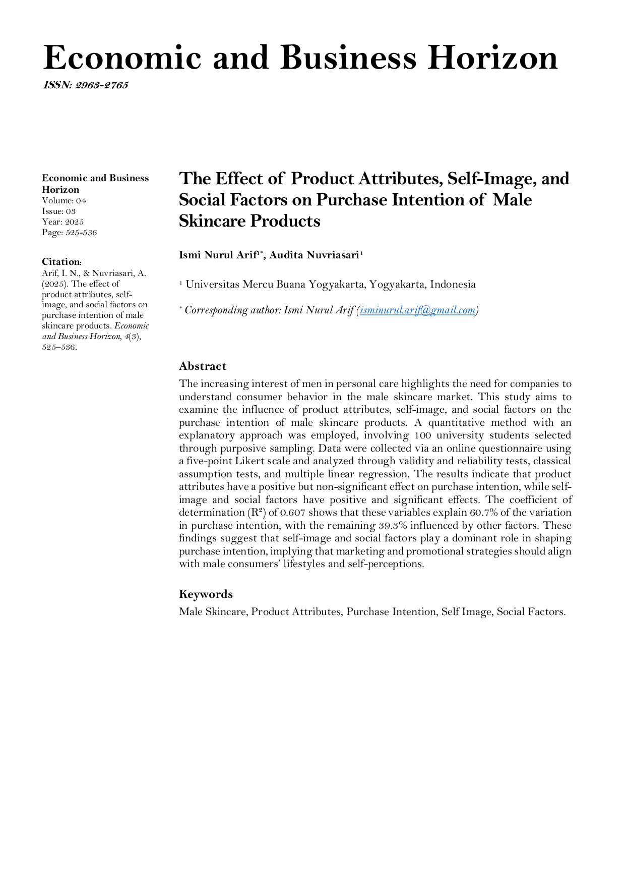 JURIS The Effect of Product Attributes Self Image and Social Factors on Purchase Intention of Male Skincare Products