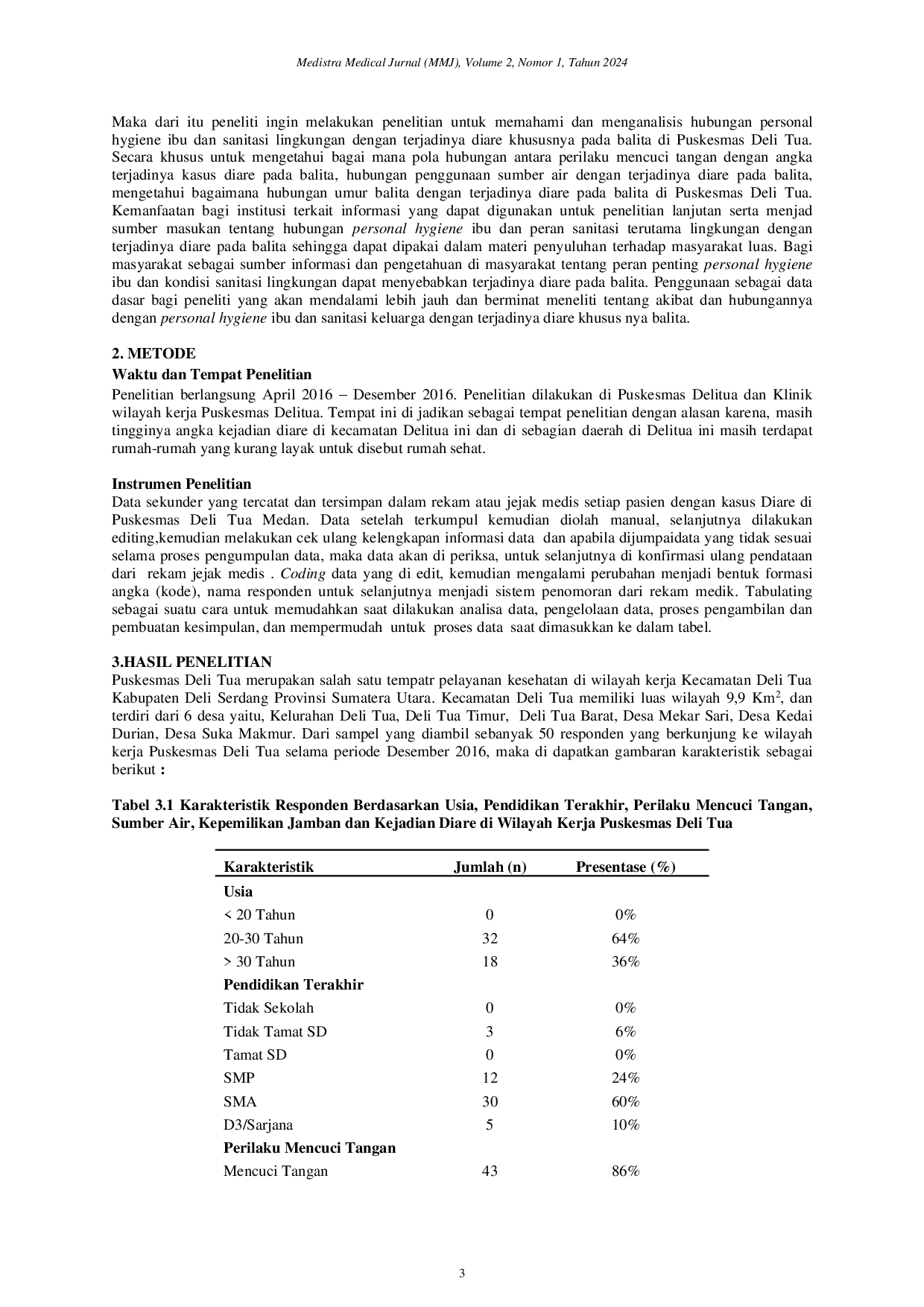 juris Maternal Self Health on Toddler Diarrhea associated with Environmental Sanitation in Deli Tua Health Center Area