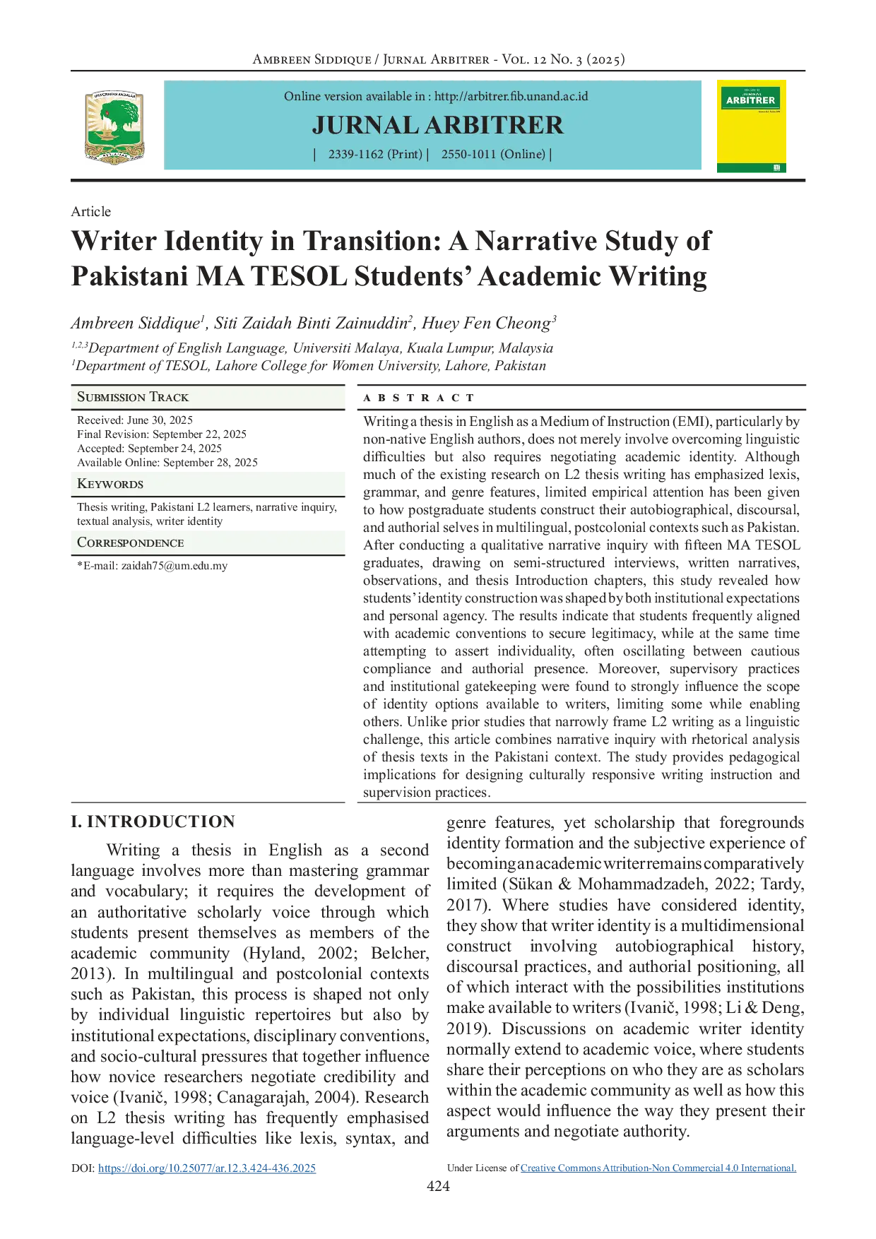 JURIS Writer Identity in Transition A Narrative Study of Pakistani MA TESOL Students Academic Writing