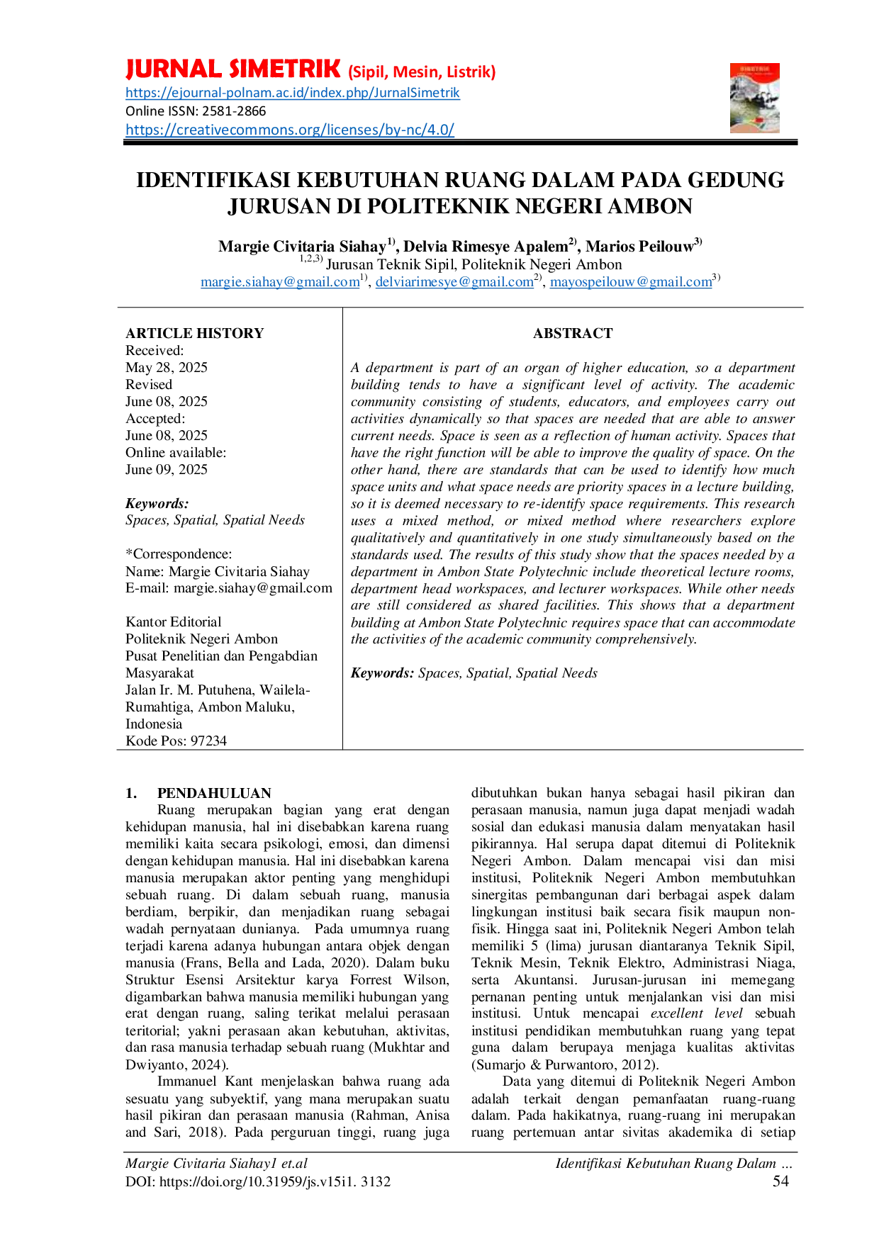 JURIS Identifikasi Kebutuhan Ruang Dalam Pada Gedung Jurusan di Politeknik Negeri Ambon