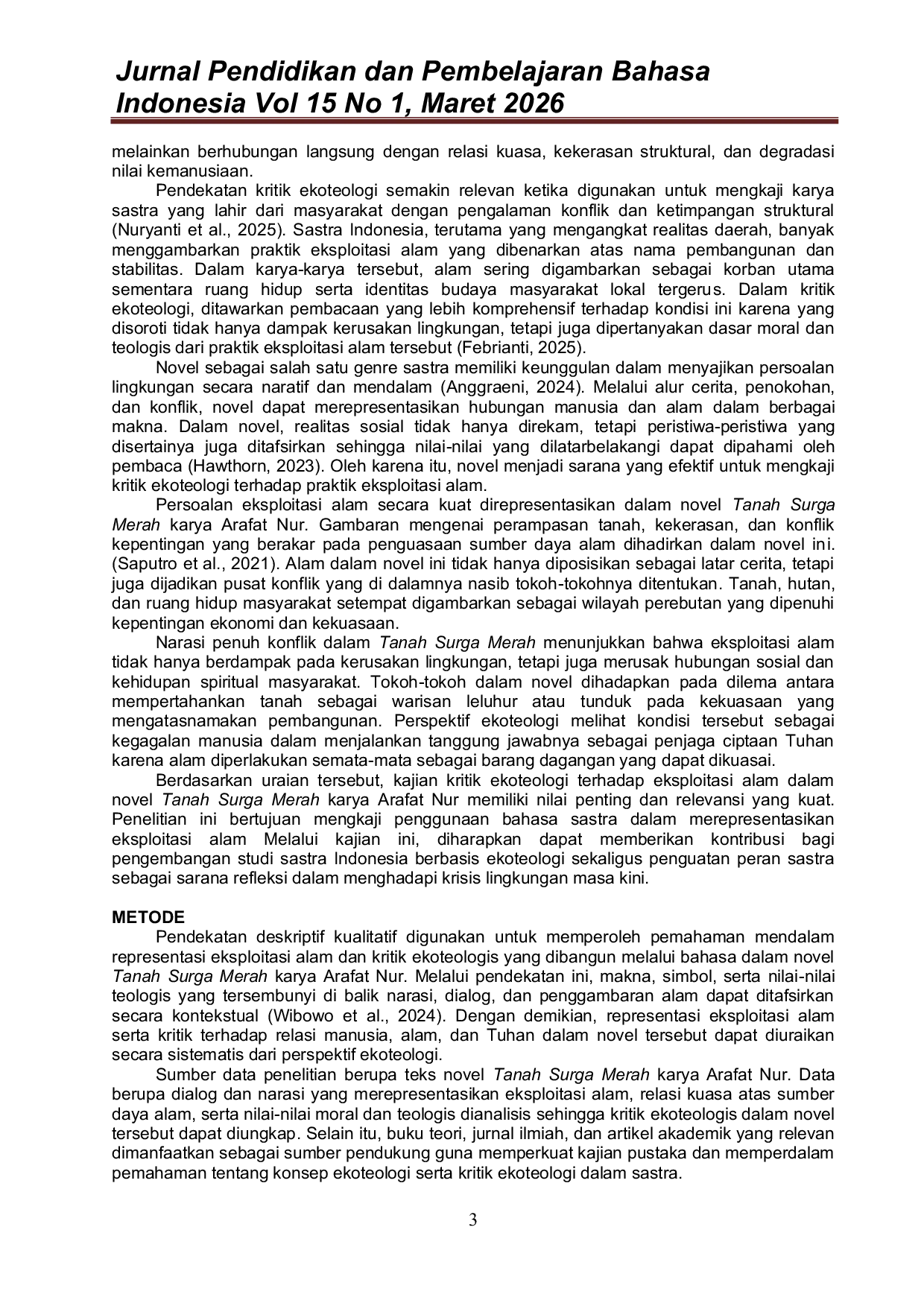 JURIS Kritik Ekoteologi Terhadap Eksploitasi Alam Dalam Novel Tanah Surga Merah Karya Arafat Nur