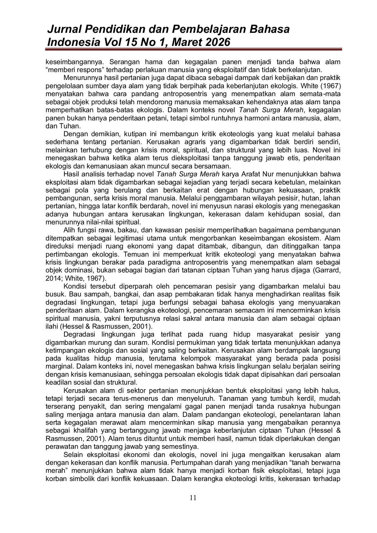 JURIS Kritik Ekoteologi Terhadap Eksploitasi Alam Dalam Novel Tanah Surga Merah Karya Arafat Nur