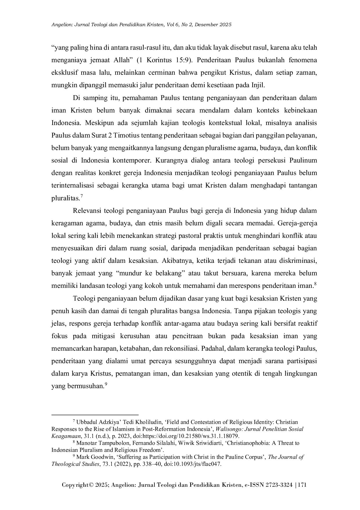 JURIS Memaknai Teologi Penganiayaan dalam Teologi Paulus dari Perspektif Kebinekaan Indonesia