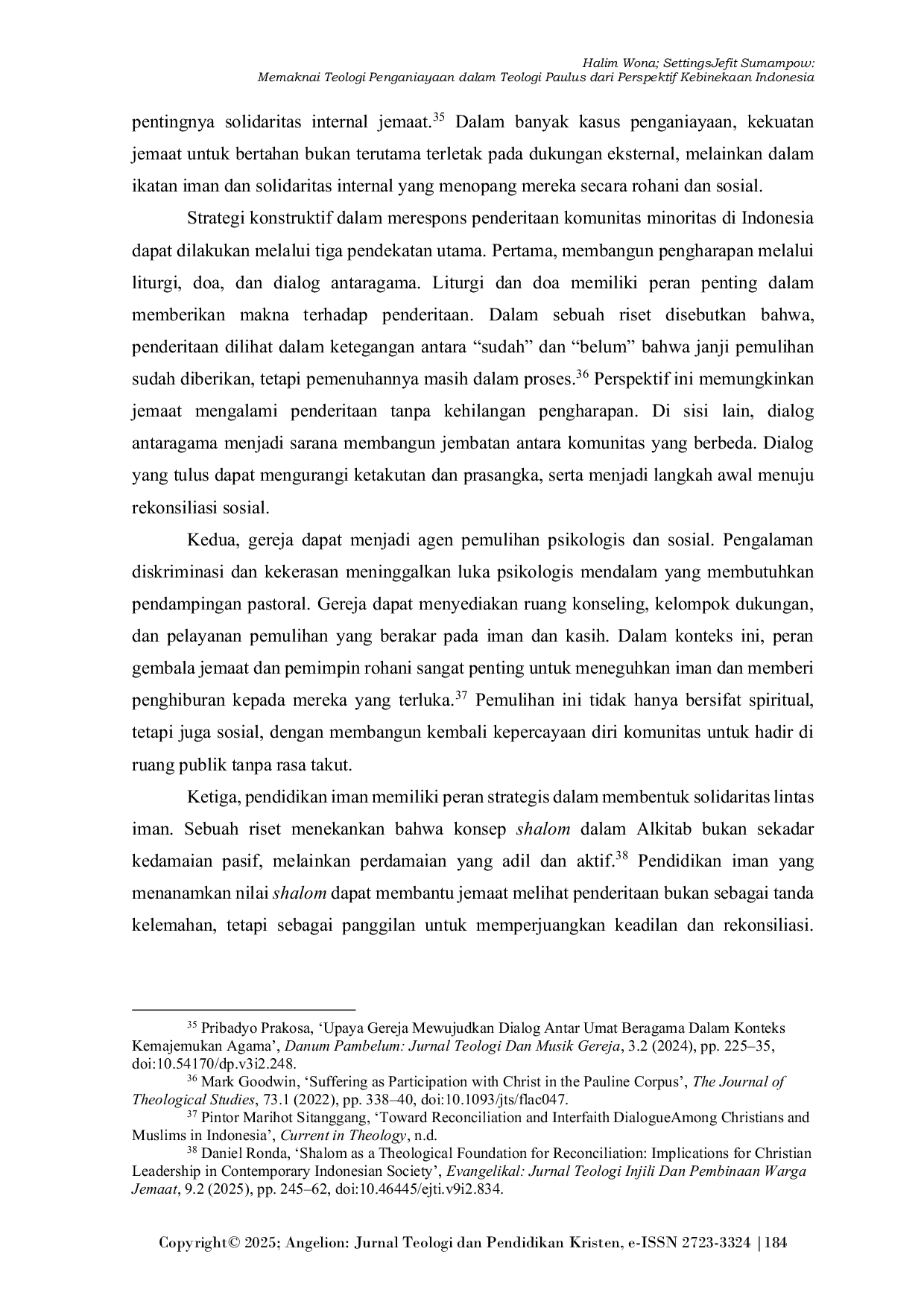 JURIS Memaknai Teologi Penganiayaan dalam Teologi Paulus dari Perspektif Kebinekaan Indonesia