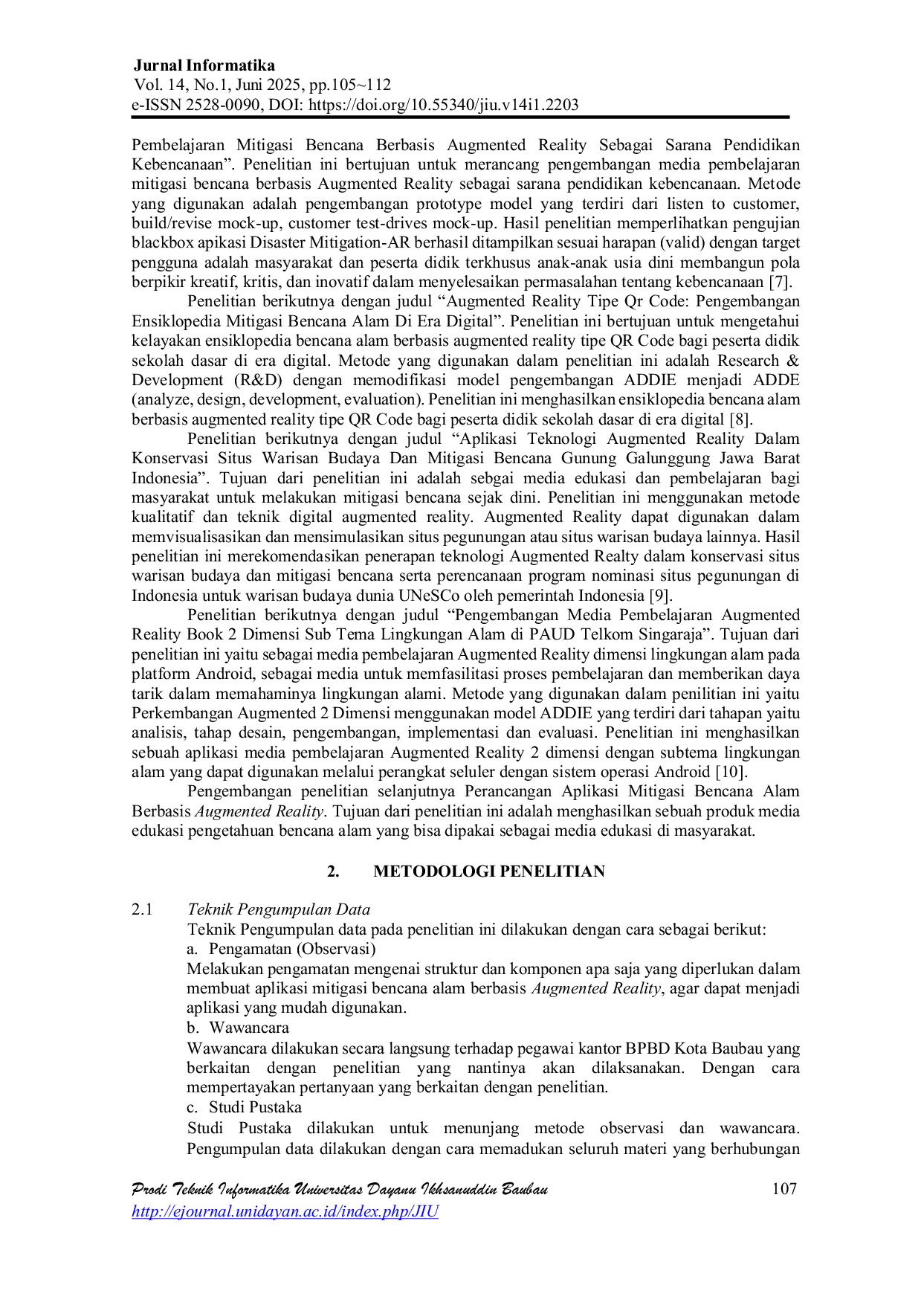 JURIS Perancangan Aplikasi Mitigasi Bencana Alam Berbasis Augmented Reality