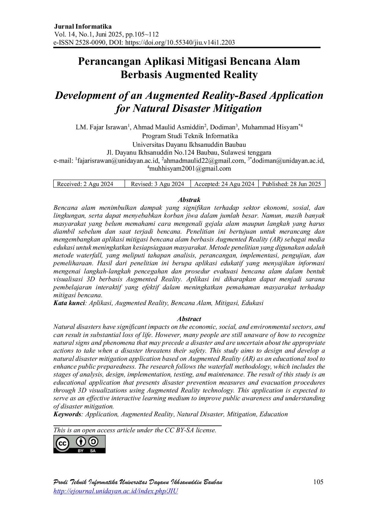 JURIS Perancangan Aplikasi Mitigasi Bencana Alam Berbasis Augmented Reality