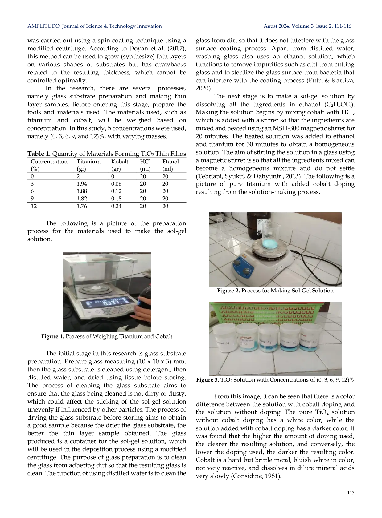 JURIS Synthesis of TiO2 Thin Film with Cobalt Doping Using Sol Gel Spin Coating Technique as a Solar Cell Material