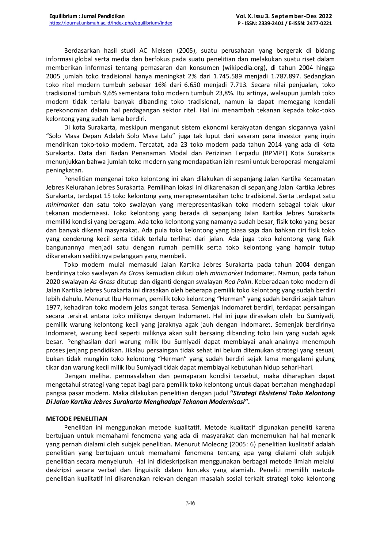 JURIS Strategi Eksistensi Toko Kelontong di Jalan Kartika Jebres Surakarta Menghadapi Tekanan Modernisasi