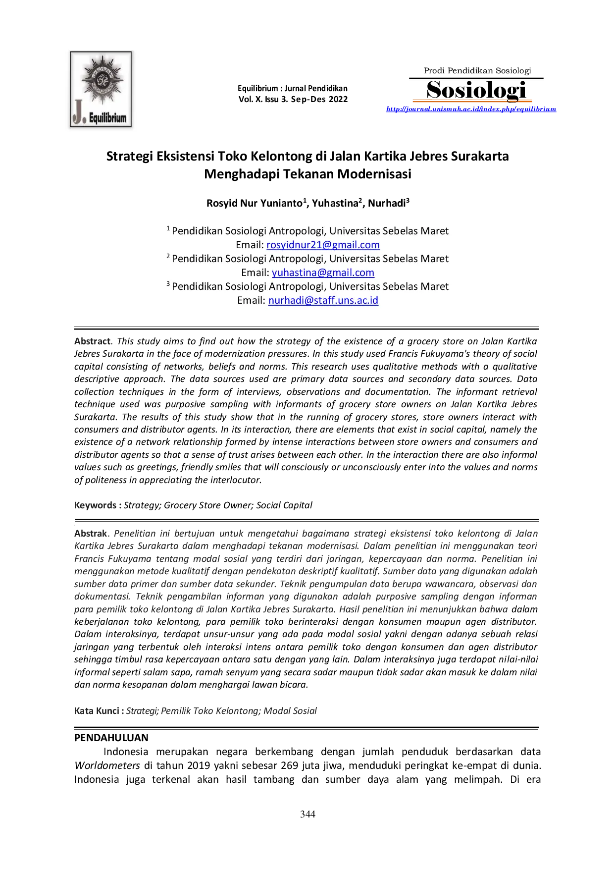 JURIS Strategi Eksistensi Toko Kelontong di Jalan Kartika Jebres Surakarta Menghadapi Tekanan Modernisasi