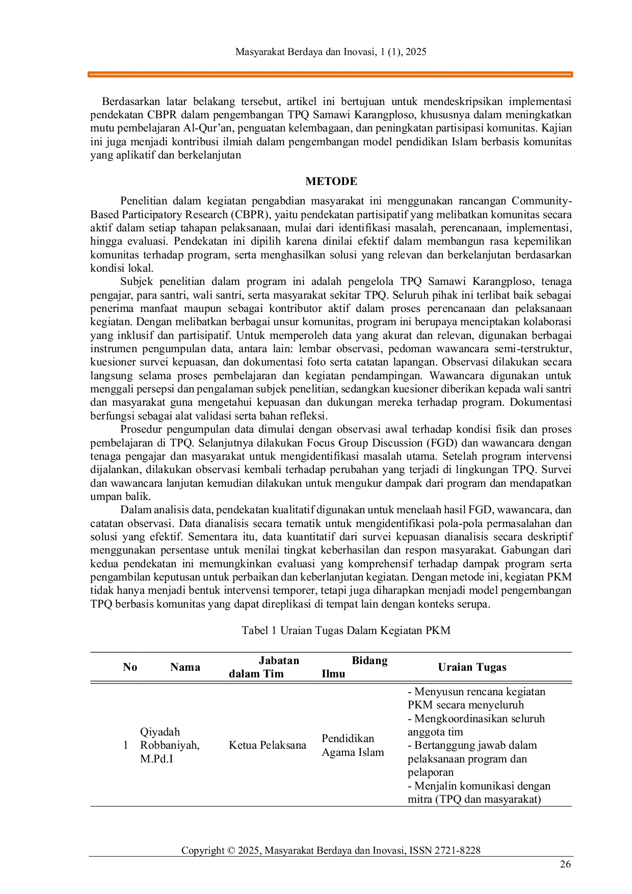 JURIS A Peningkatan Mutu Pembelajaran di TPQ Samawi Karangploso melalui Pendekatan Community Based Participatory Research CBPR