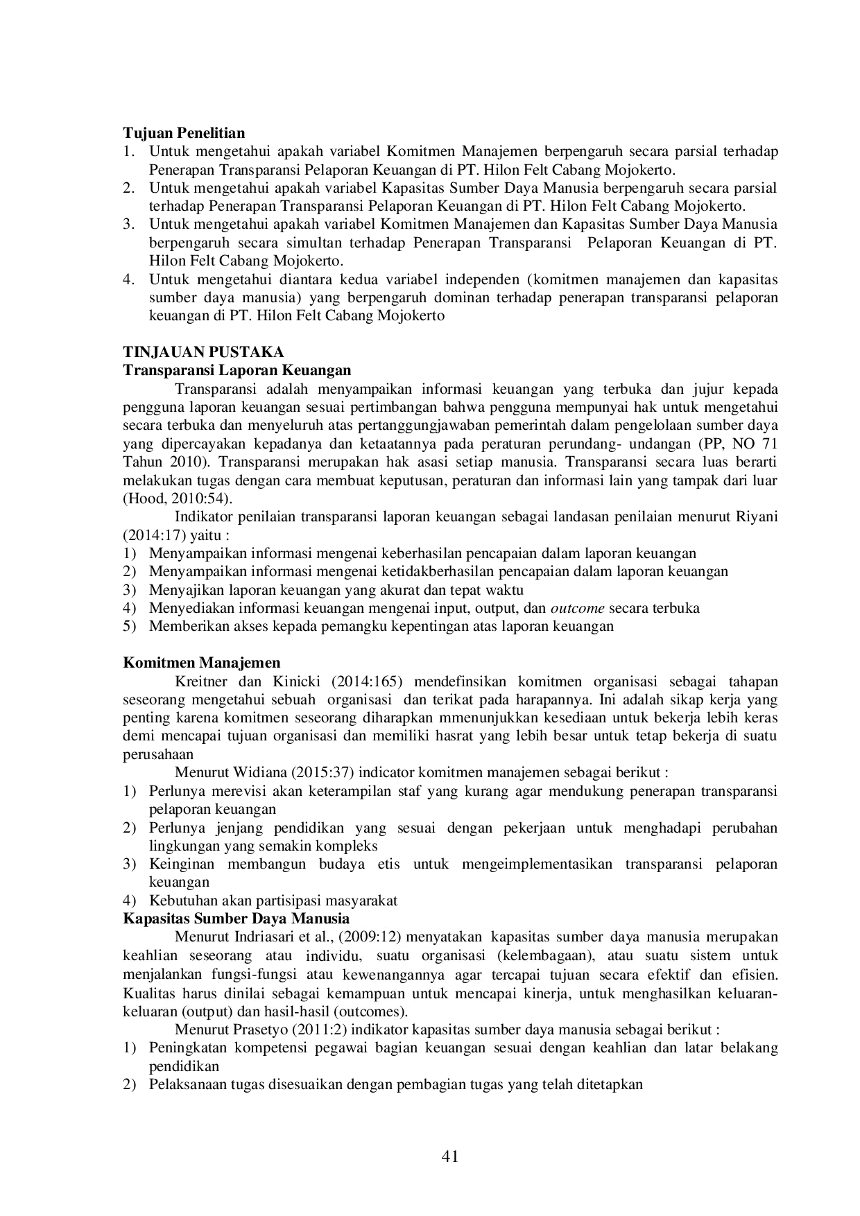 JURIS Pengaruh Komitmen Manajemen dan Kapasitas Sumber Daya Manusia Terhadap Transparansi Laporan Keuangan di Pt Hilon Felt Cabang Mojokerto