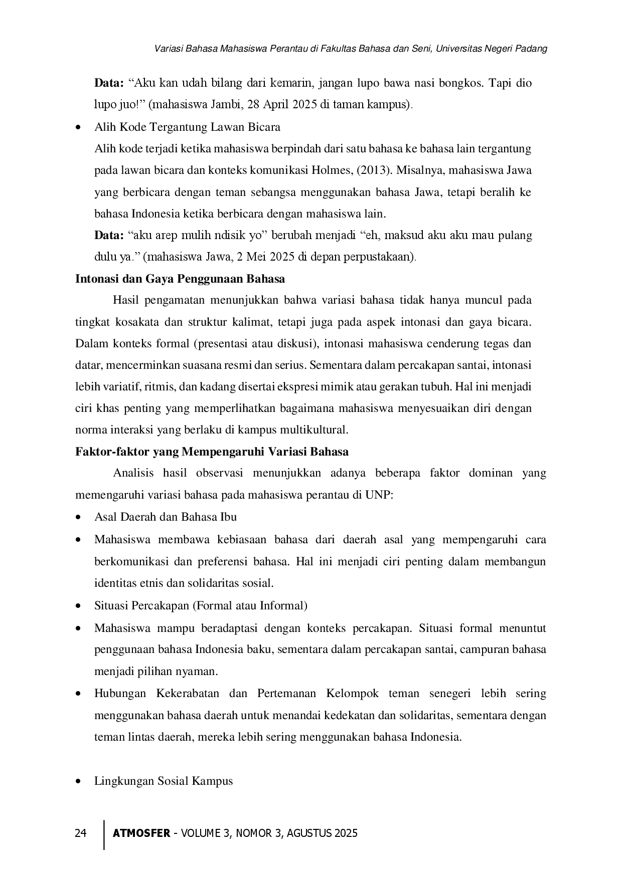JURIS Variasi Bahasa Mahasiswa Perantau Di Fakultas Bahasa Dan Seni Universitas Negeri Padang