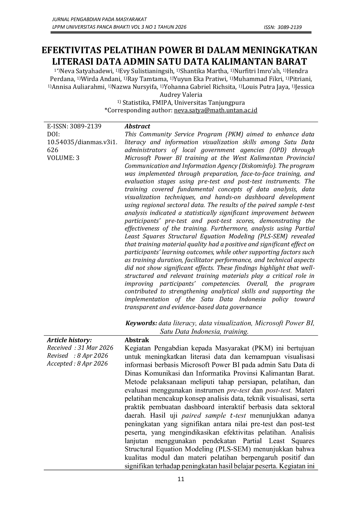 JURIS Efektivitas Pelatihan Power BI dalam Meningkatkan Literasi Data Admin Satu Data Kalimantan Barat