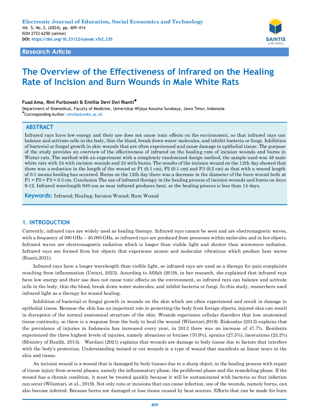JURIS The Overview of the Effectiveness of Infrared on the Healing Rate of Incision and Burn Wounds in Male White Rats