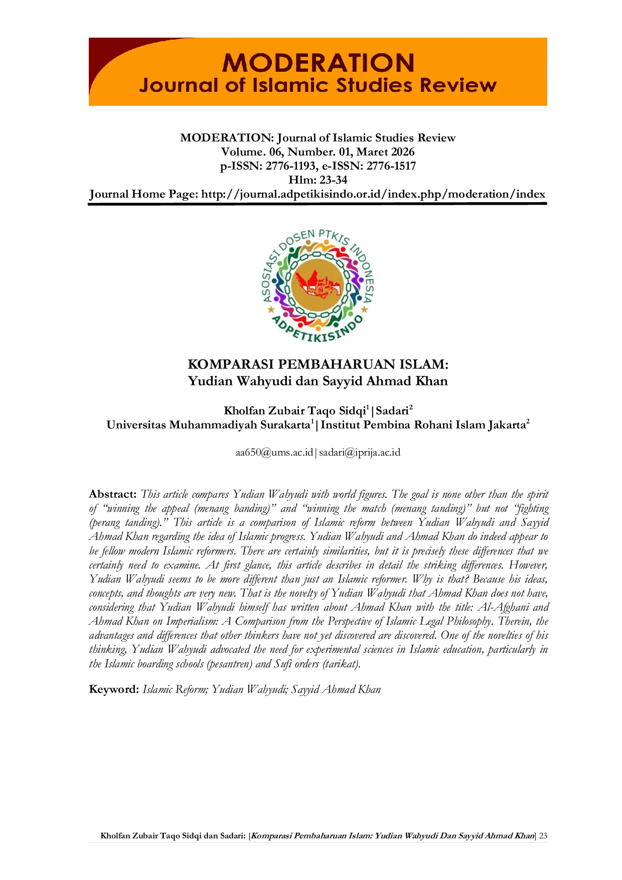JURIS KOMPARASI PEMBAHARUAN ISLAM Yudian Wahyudi dan Sayyid Ahmad Khan