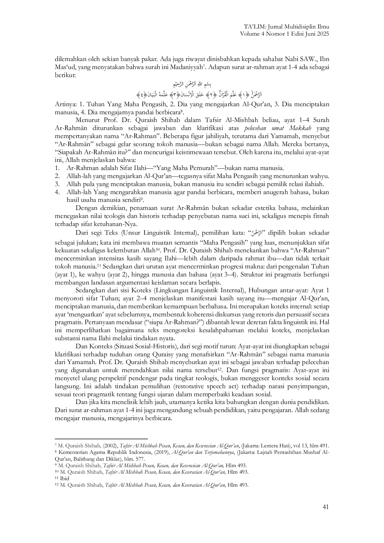 JURIS Pragmatik Dalam Surat Ar Rahman Ayat 1 4