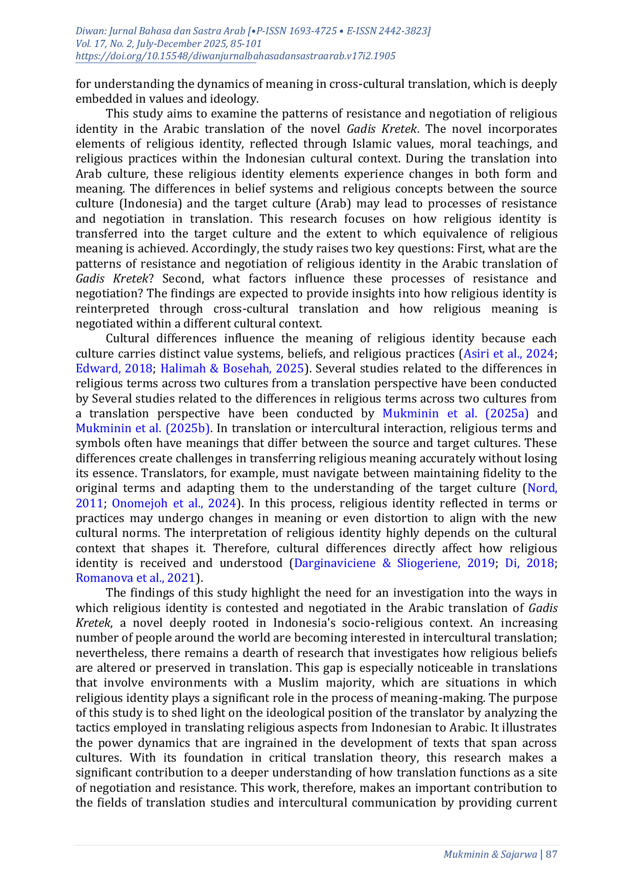 JURIS Resistance and negotiation in translating religious identity A study on the Arabic translation of Gadis Kretek