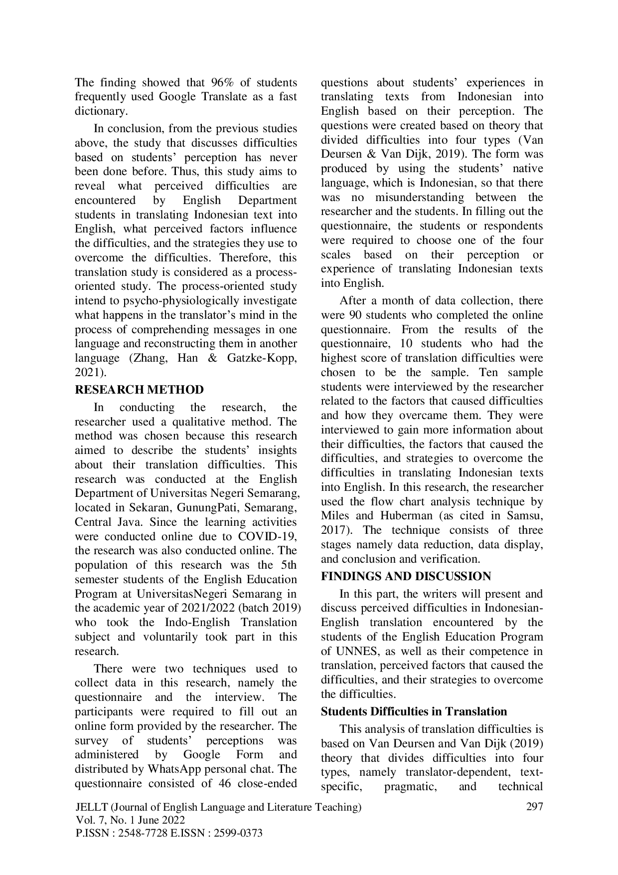 JURIS Students Perception Difficulties in Indonesian English Translation A Survey Study to The Fifth Semester Students