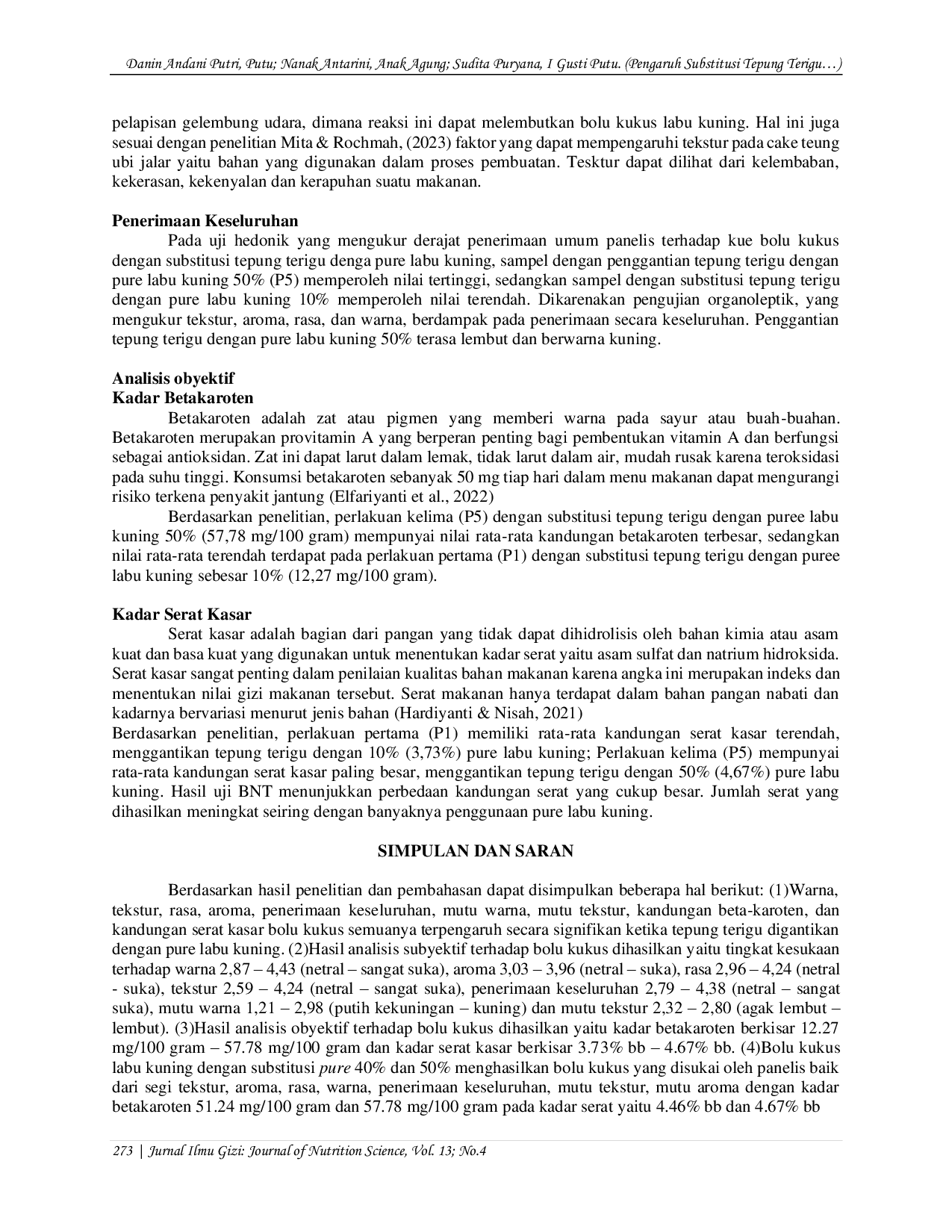 JURIS Pengaruh Substitusi Tepung Terigu dengan Pure Labu Kuning Cucurbita moscata Terhadap Karakteristik Bolu Kukus