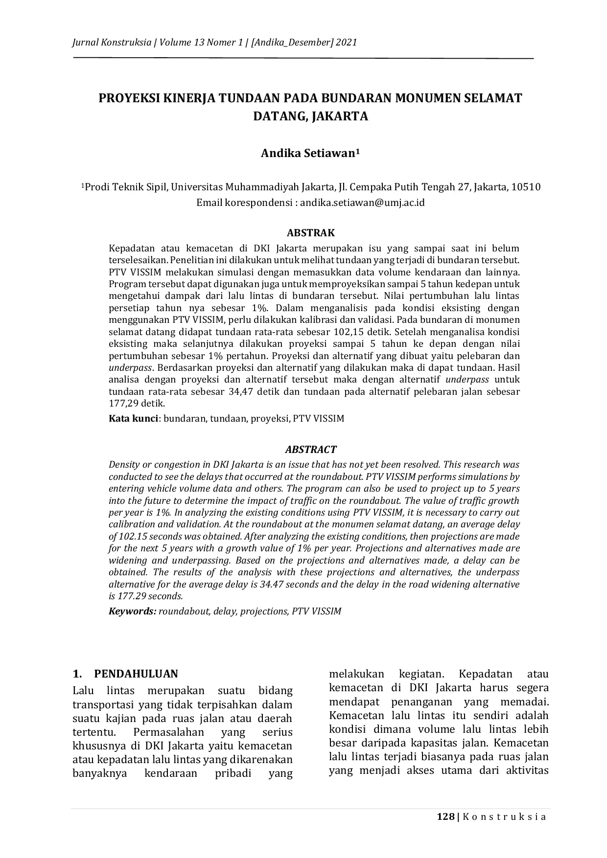 JURIS Proyeksi Kinerja Tundaan Pada Bundaran Monumen Selamat Datang Jakarta