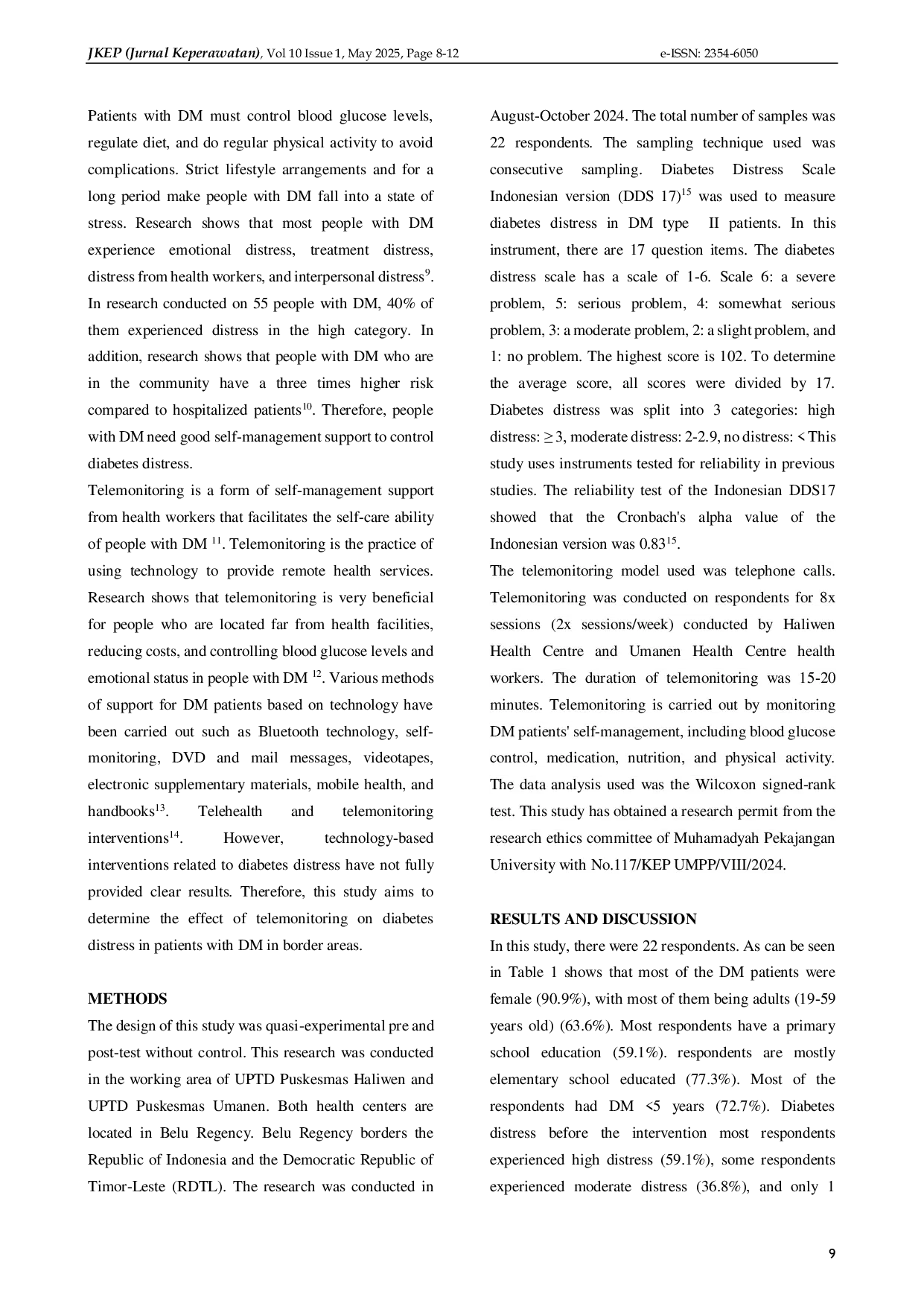 JURIS The Effect of Telemonitoring on Diabetes Distress in Patients with Type II Diabetes Mellitus in Ri Rdtl Border Region