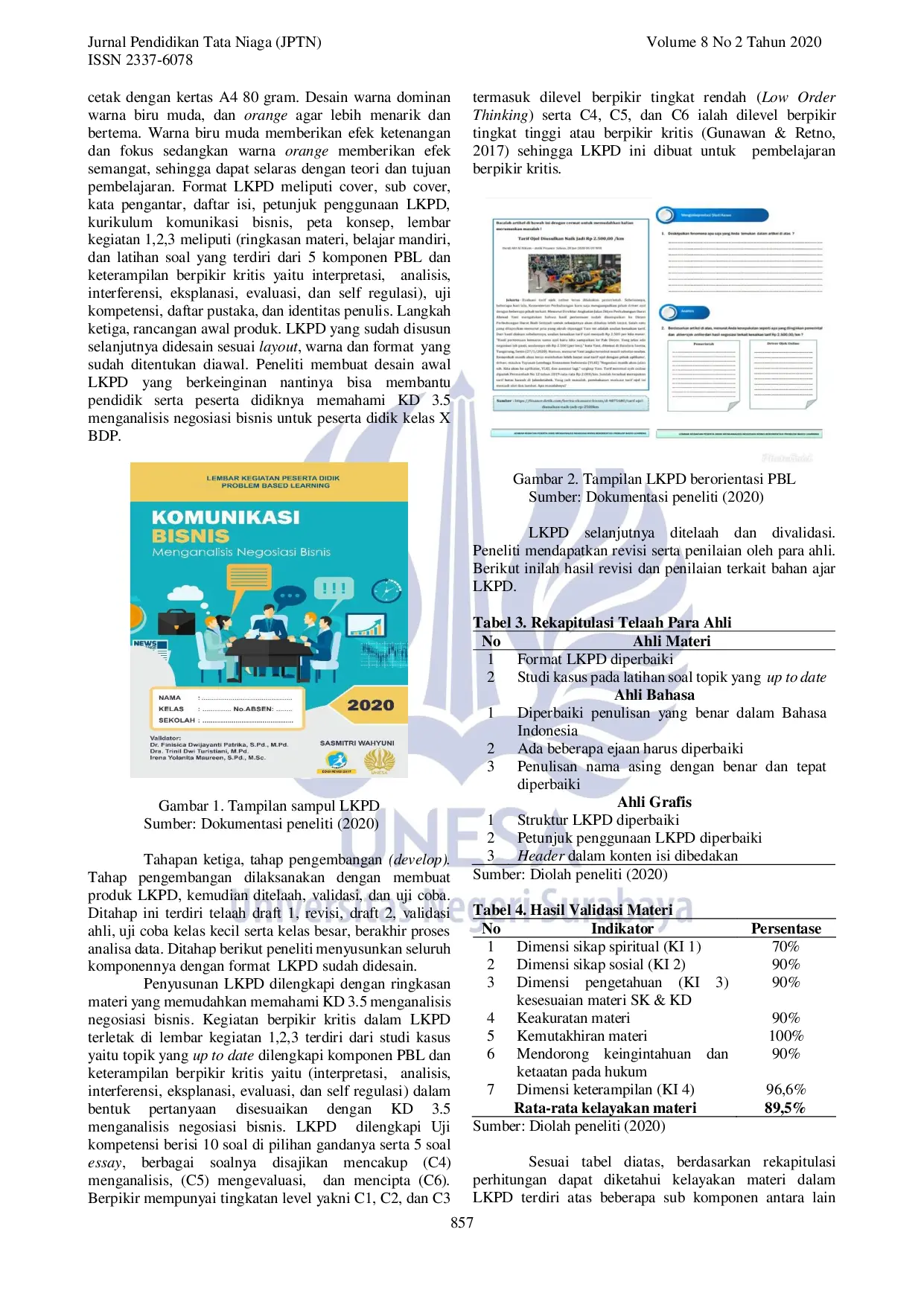 JURIS Development of Business Communication LKPD Oriented to Problem Based Learning to Improve Critical Thinking Skills of X BDP Class at SMK Negeri 2 Nganjuk