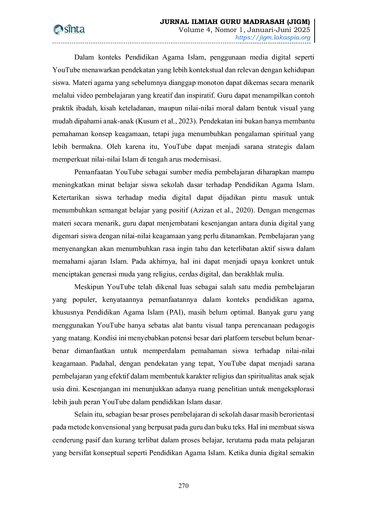 JURIS Pemanfaatan Platform YouTube sebagai Sumber Media Pembelajaran Pendidikan Agama Islam untuk Meningkatkan Minat Belajar Siswa Sekolah Dasar