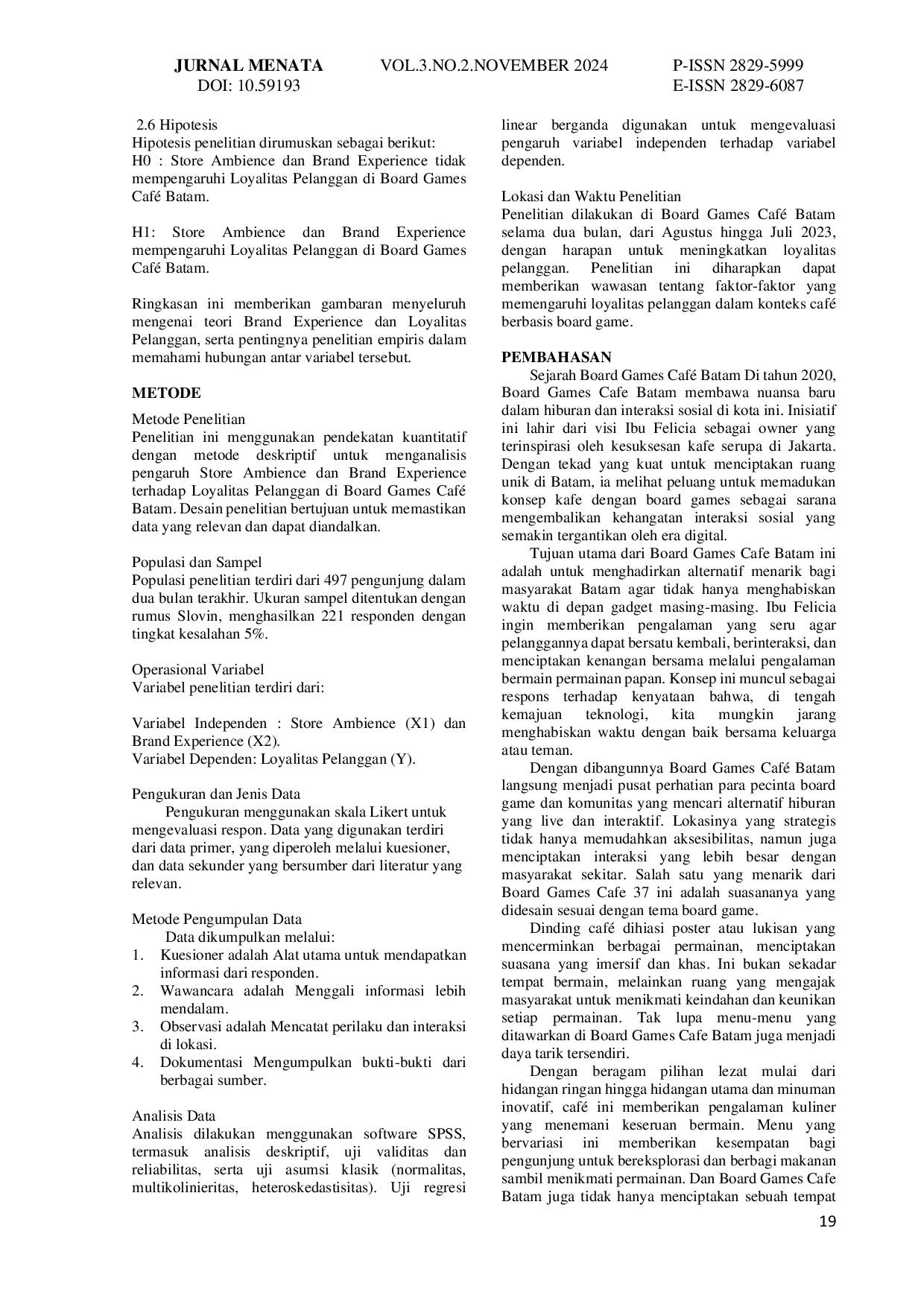 JURIS Pengaruh Store Ambience Dan Brand Experience Terhadap Loyalitas Pelanggan Di Board Games Caf Batam