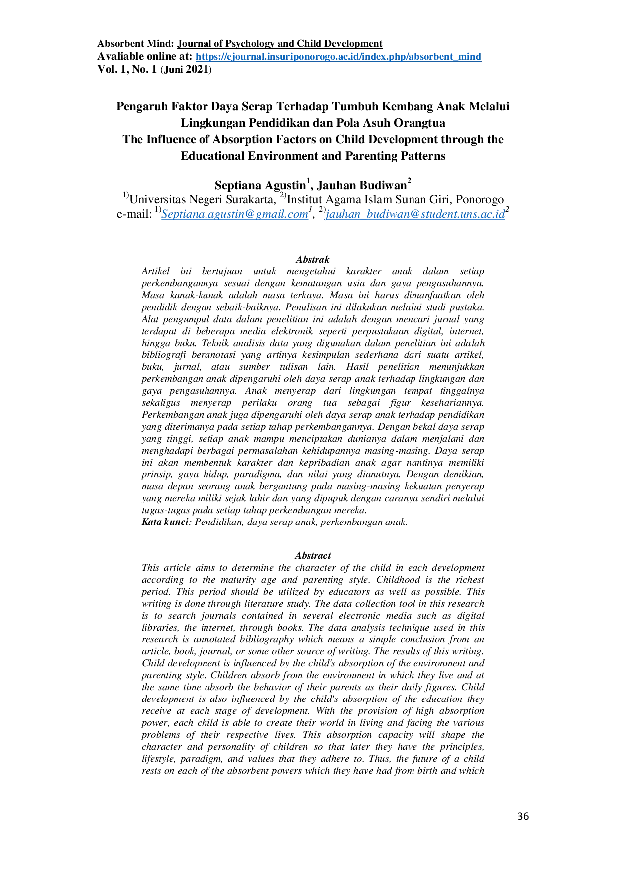 JURIS Pengaruh Faktor Daya Serap Terhadap Tumbuh Kembang Anak Melalui Lingkungan Pendidikan dan Pola Asuh Orangtua