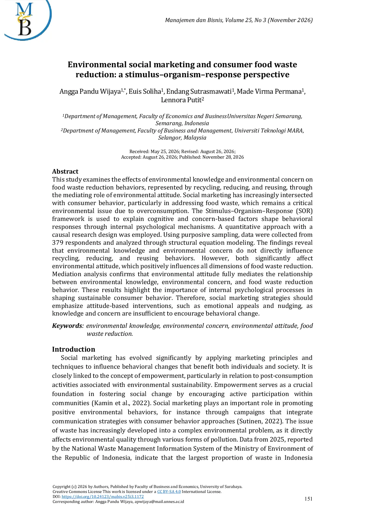 JURIS Environmental Social Marketing And Consumer Food Waste Reduction A Stimulus Organism Response Perspective