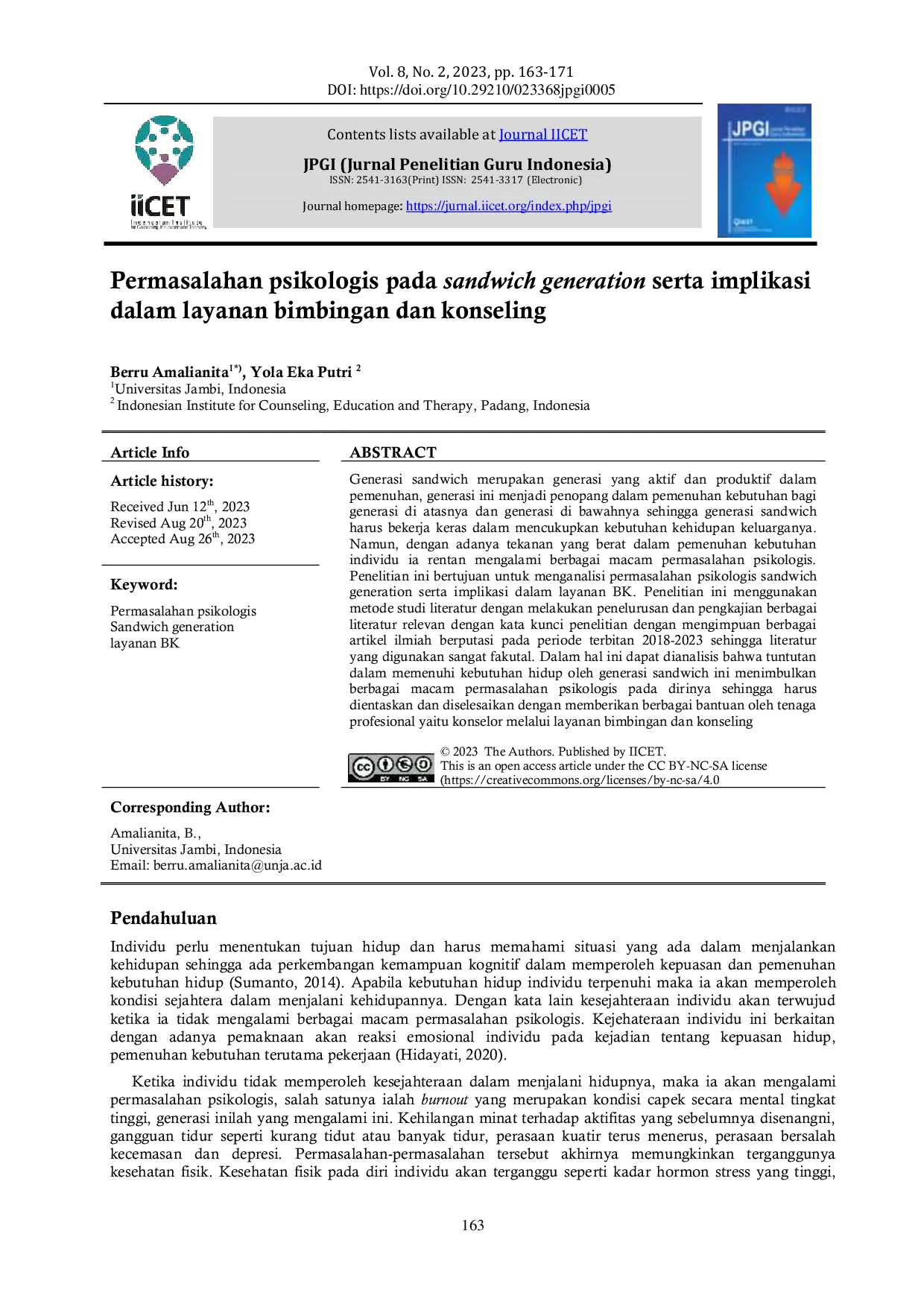 JURIS Permasalahan psikologis pada sandwich generation serta implikasi dalam layanan bimbingan dan konseling