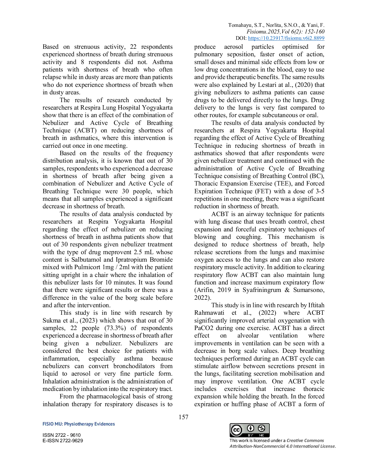 JURIS Combination of Nebulizer and Active Cycle of Breathing Technique ACBT to Reduce Shortness of Breath in Asthma Patients