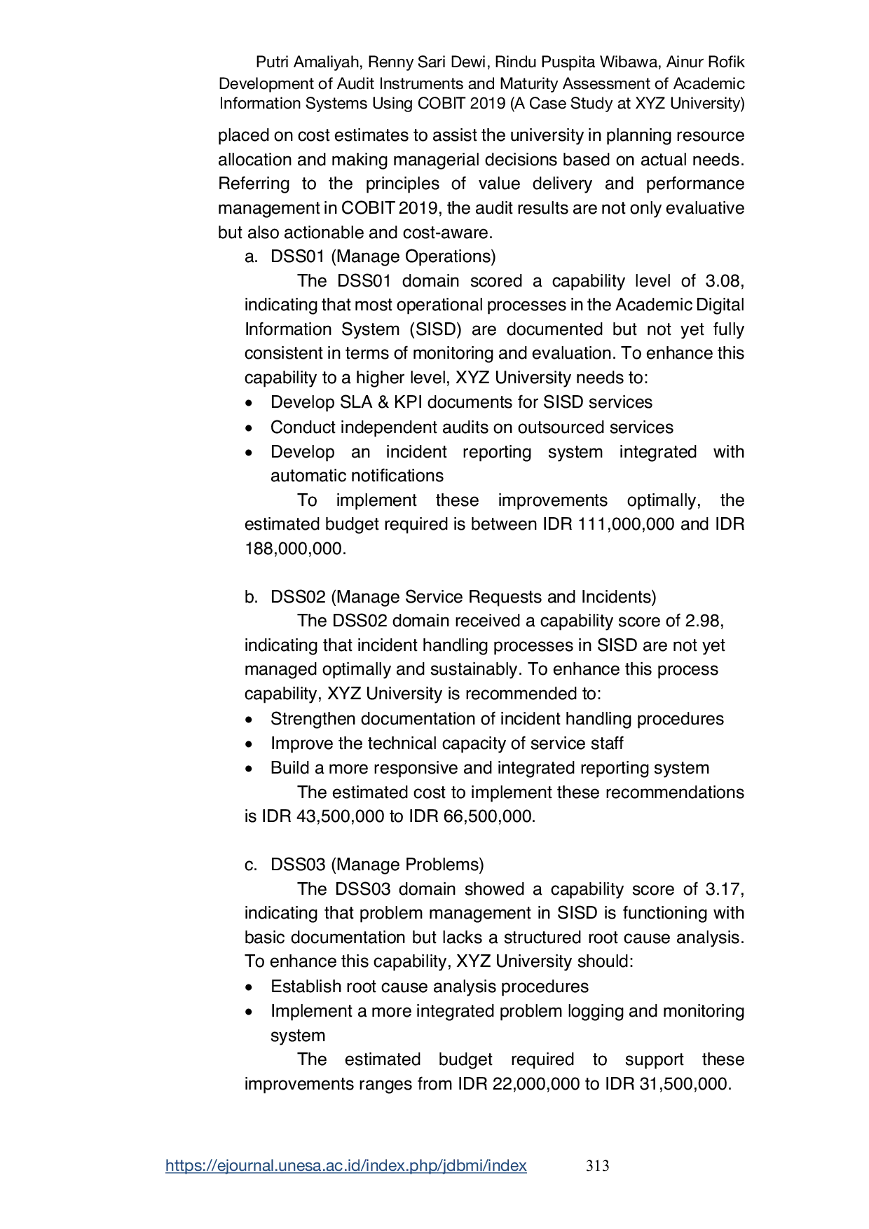 JURIS Development of Audit Instruments and Maturity Assessment of Academic Information Systems Using COBIT 2019 A Case Study at XYZ University