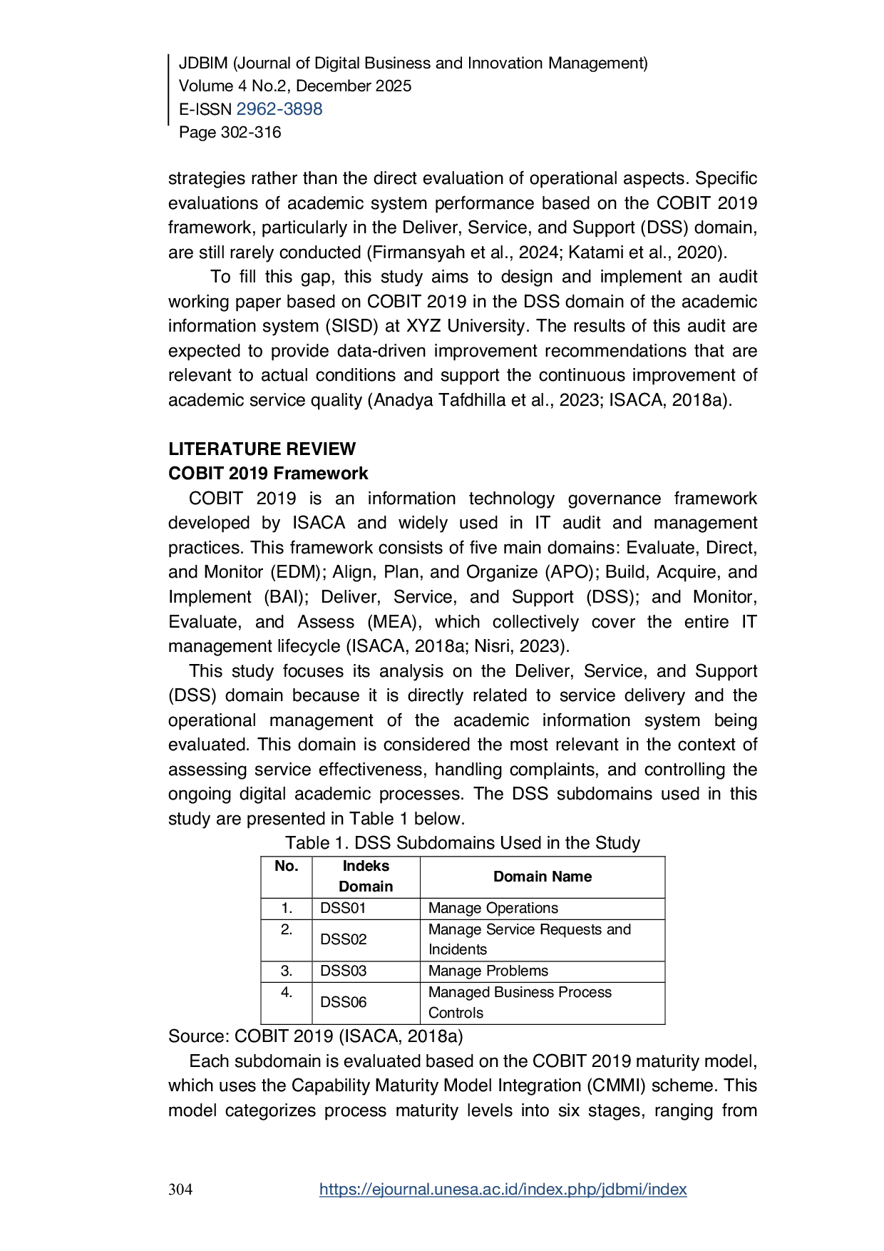 JURIS Development of Audit Instruments and Maturity Assessment of Academic Information Systems Using COBIT 2019 A Case Study at XYZ University