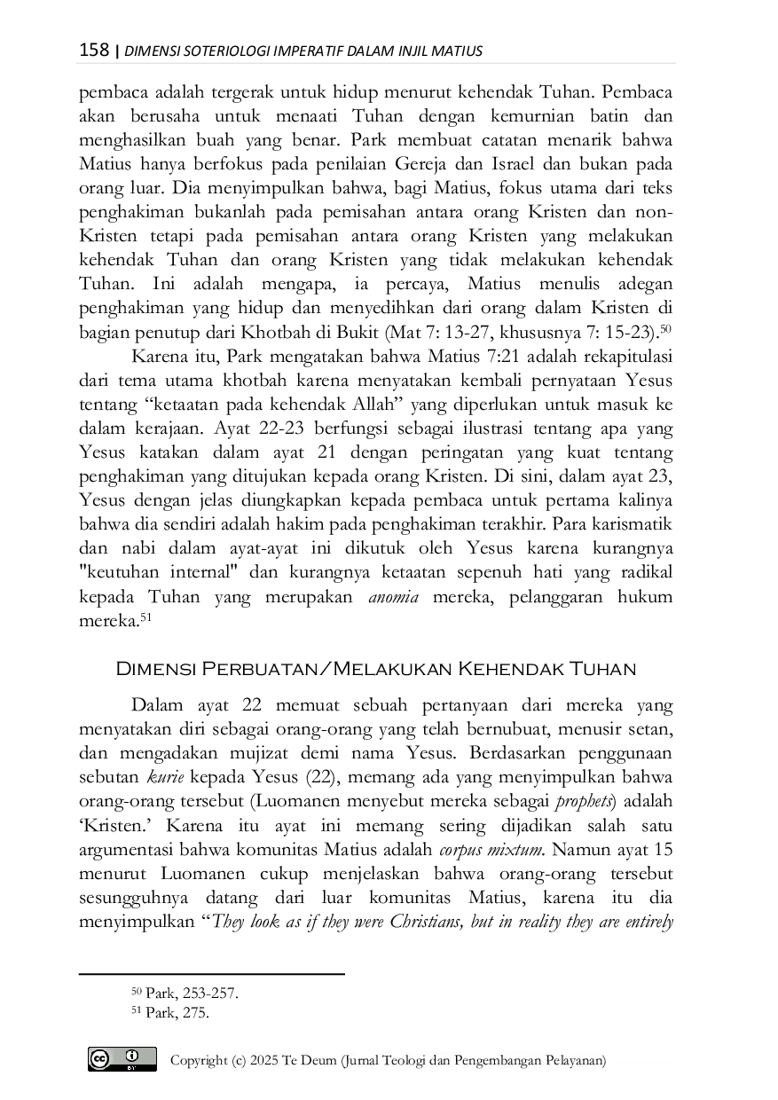 JURIS Dimensi Soteriologi Imperatif dalam Injil Matius