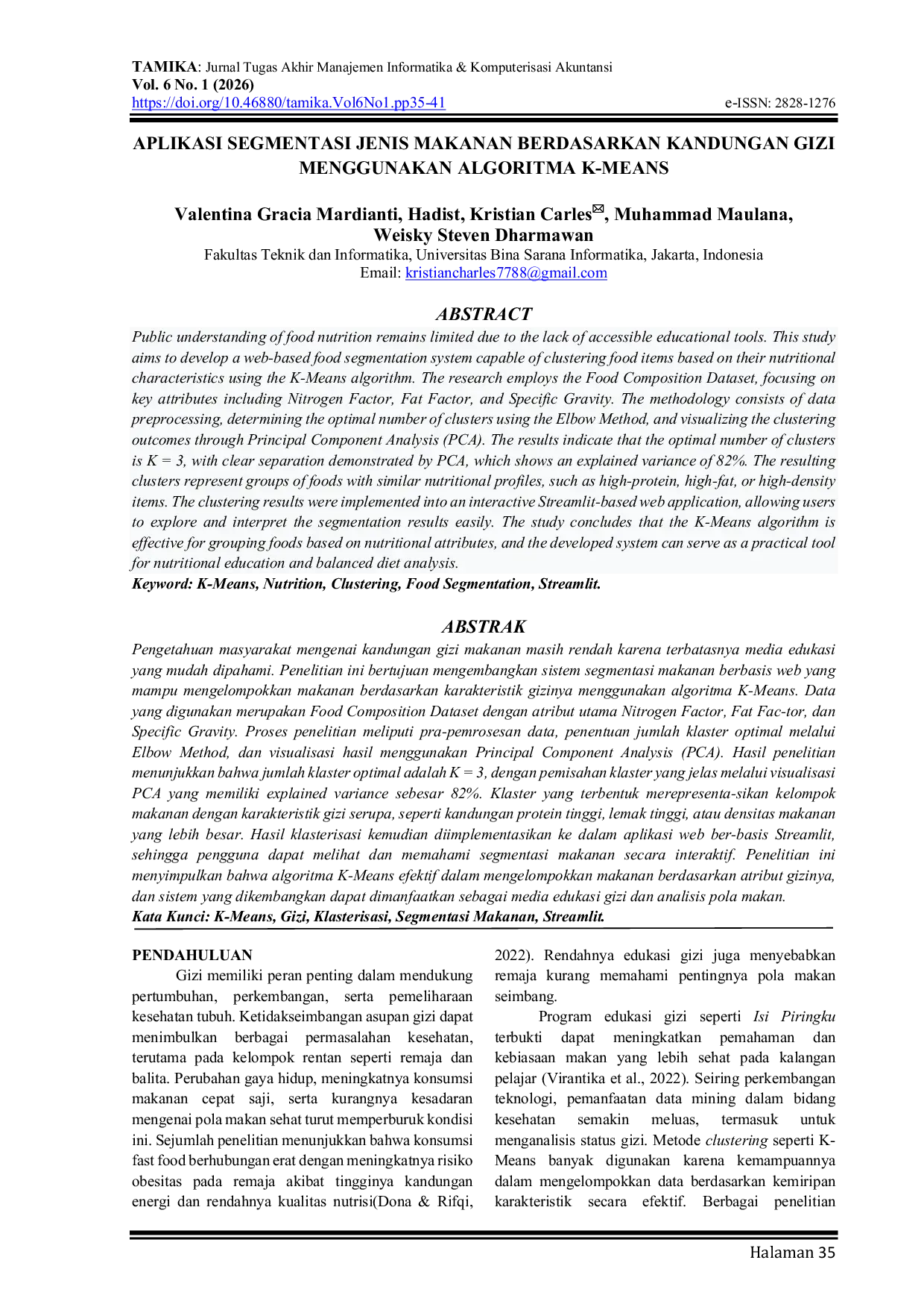 JURIS Application of Food Type Segmentation Based on Nutritional Content Using K Means Algorithm