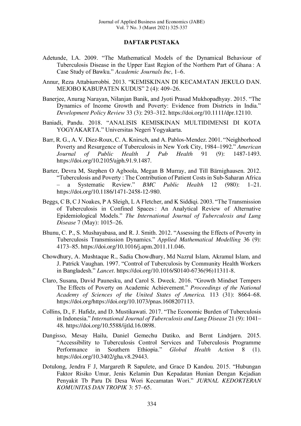 JURIS Pengaruh Angka Kemiskinan Terhadap Angka Tuberkulosis Di Indonesia