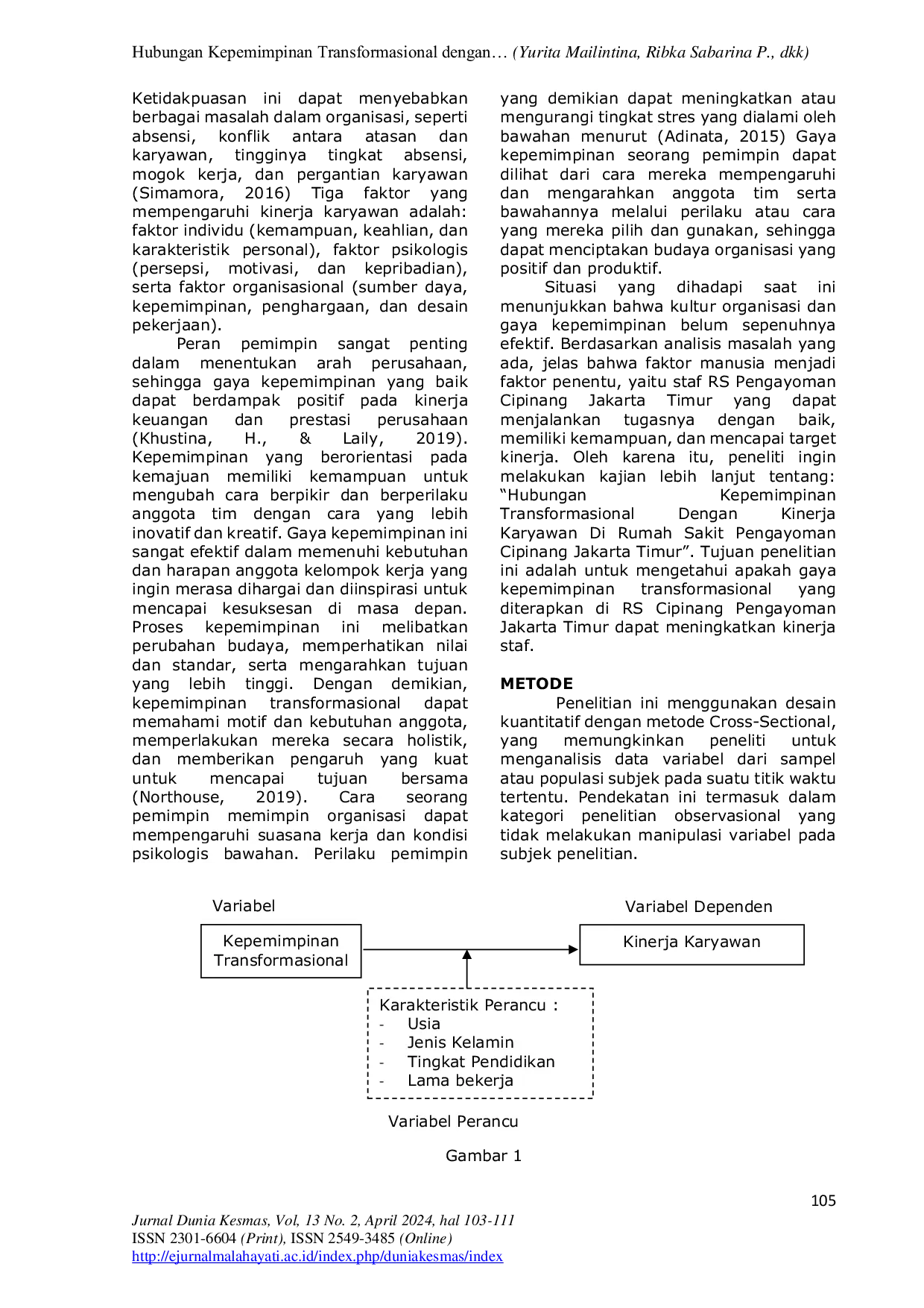 JURIS Hubungan Kepemimpinan Transformasional dengan Kinerja Karyawan di Rumah Sakit Pangayoman Cipinang Jakarta Timur