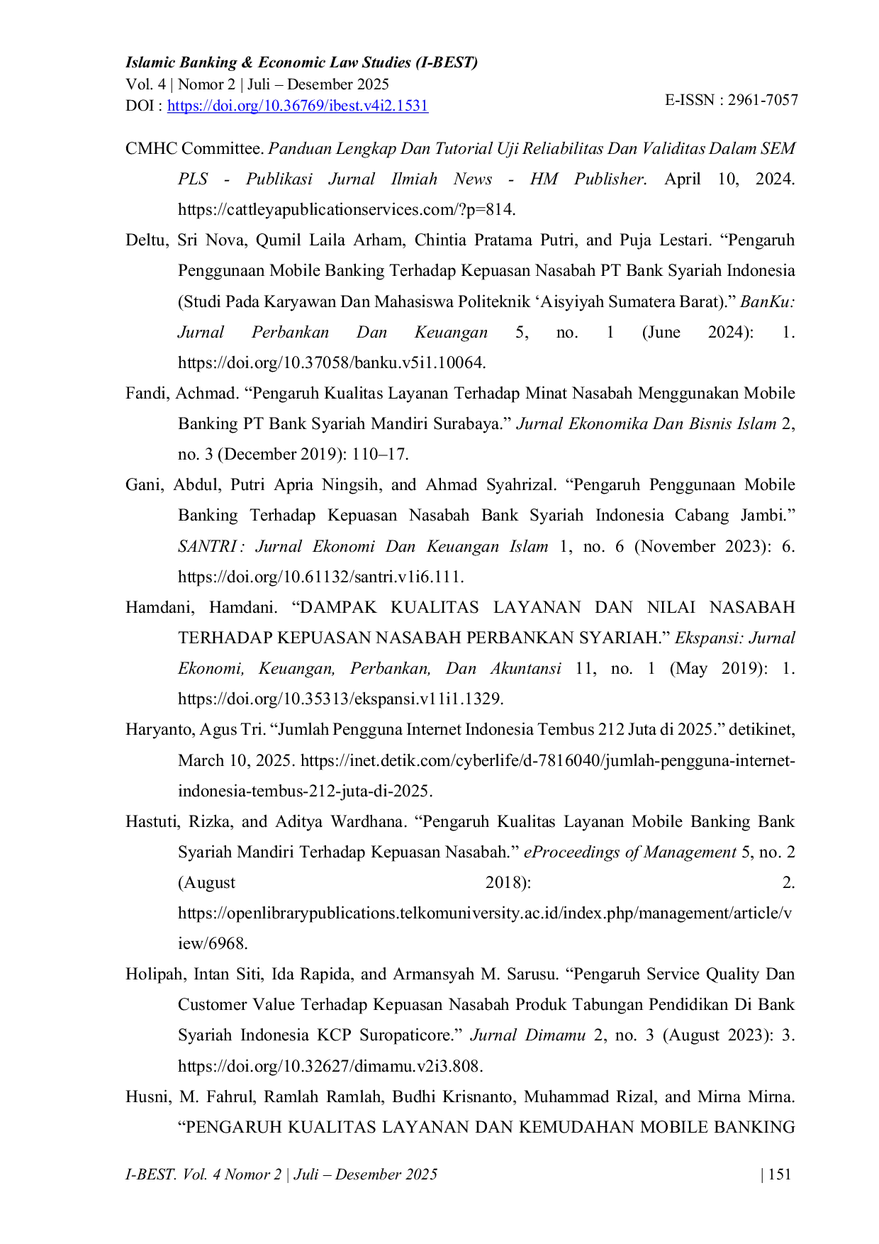 JURIS Peran Mediasi Mobile Banking Pada Kualitas Layanan Nilai dan Kepuasan Nasabah BSI Tangerang