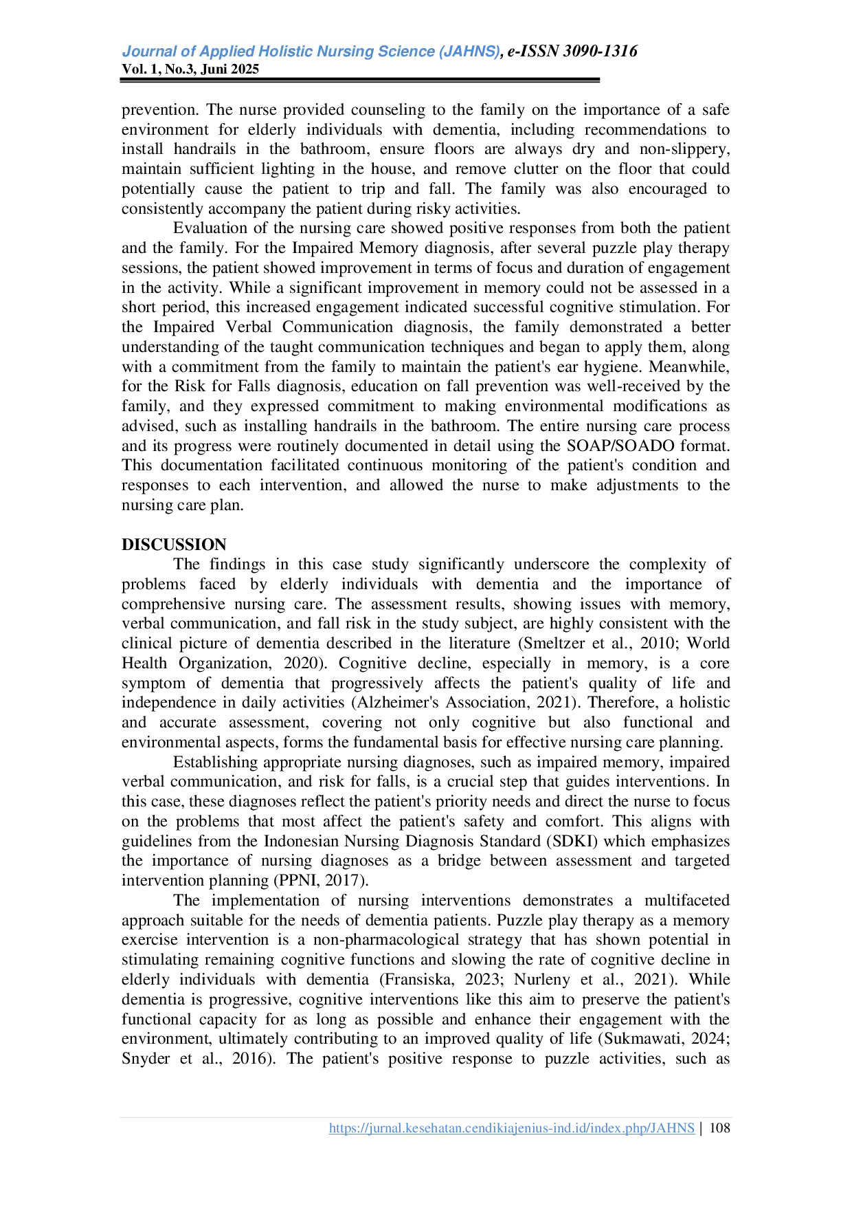 JURIS Nursing Care for the Elderly with Dementia A Case Study of Application in the Working Area of Tanjung Paku Health Center Solok City