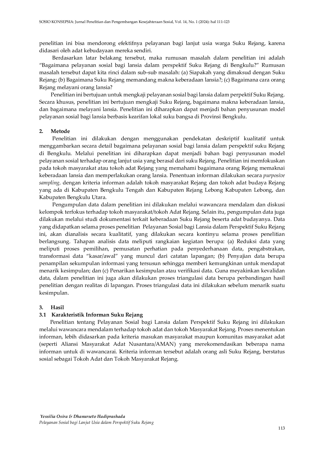 JURIS Pelayanan Sosial bagi Lanjut Usia dalam Perspektif Suku Rejang